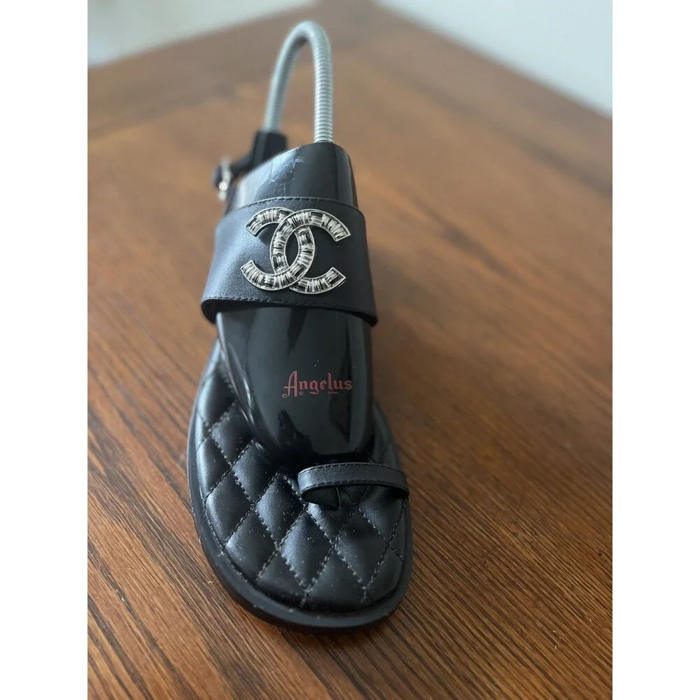 Chanel Black Quilted Leather CC Logo Thong Sandals, Size 39