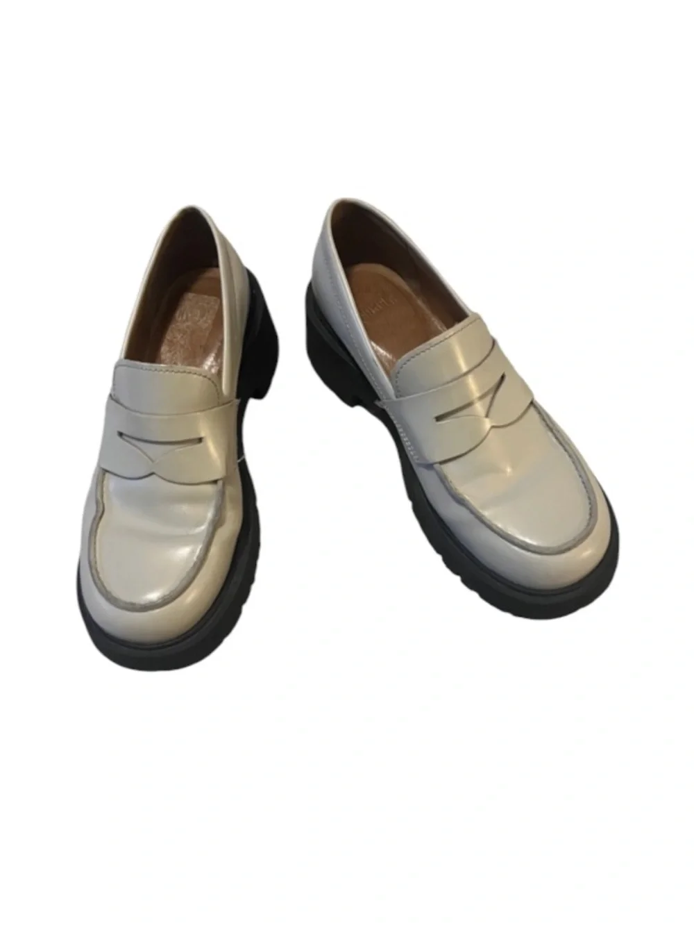 Camper Chunky Dark Cream Platform Heeled Leather Penny Loafers Black Lug Sole 37