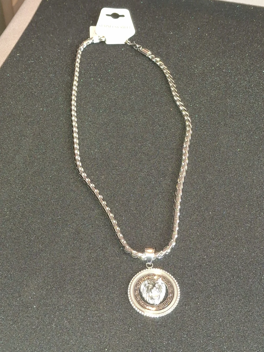 Silver Lion Medallion Pendant Necklace