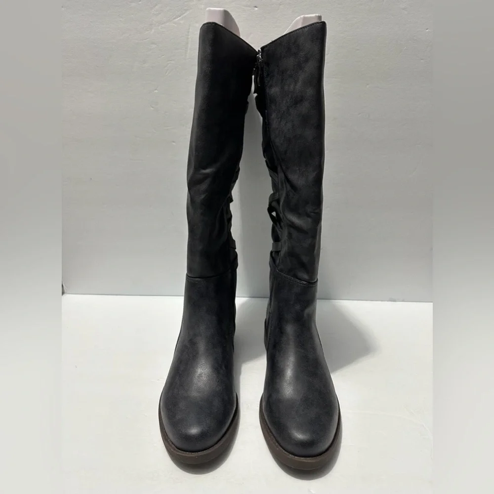 Journee Collection Womens Carly WideCalf Stacked Heel Riding boots Size 7 navy