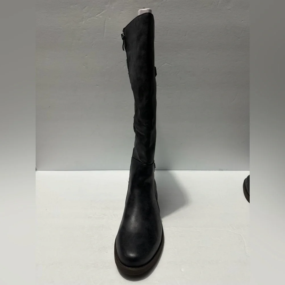 Journee Collection Womens Carly WideCalf Stacked Heel Riding boots Size 7 navy