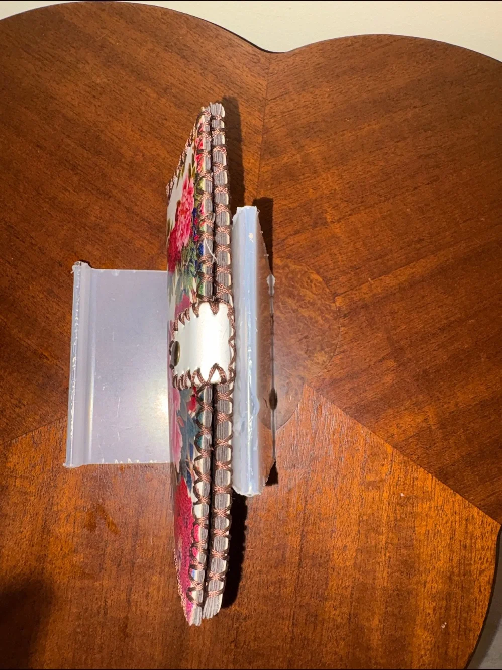 Floral Leather Wallet  long wallet  clutch Pink & Red Peony Print whip stitching