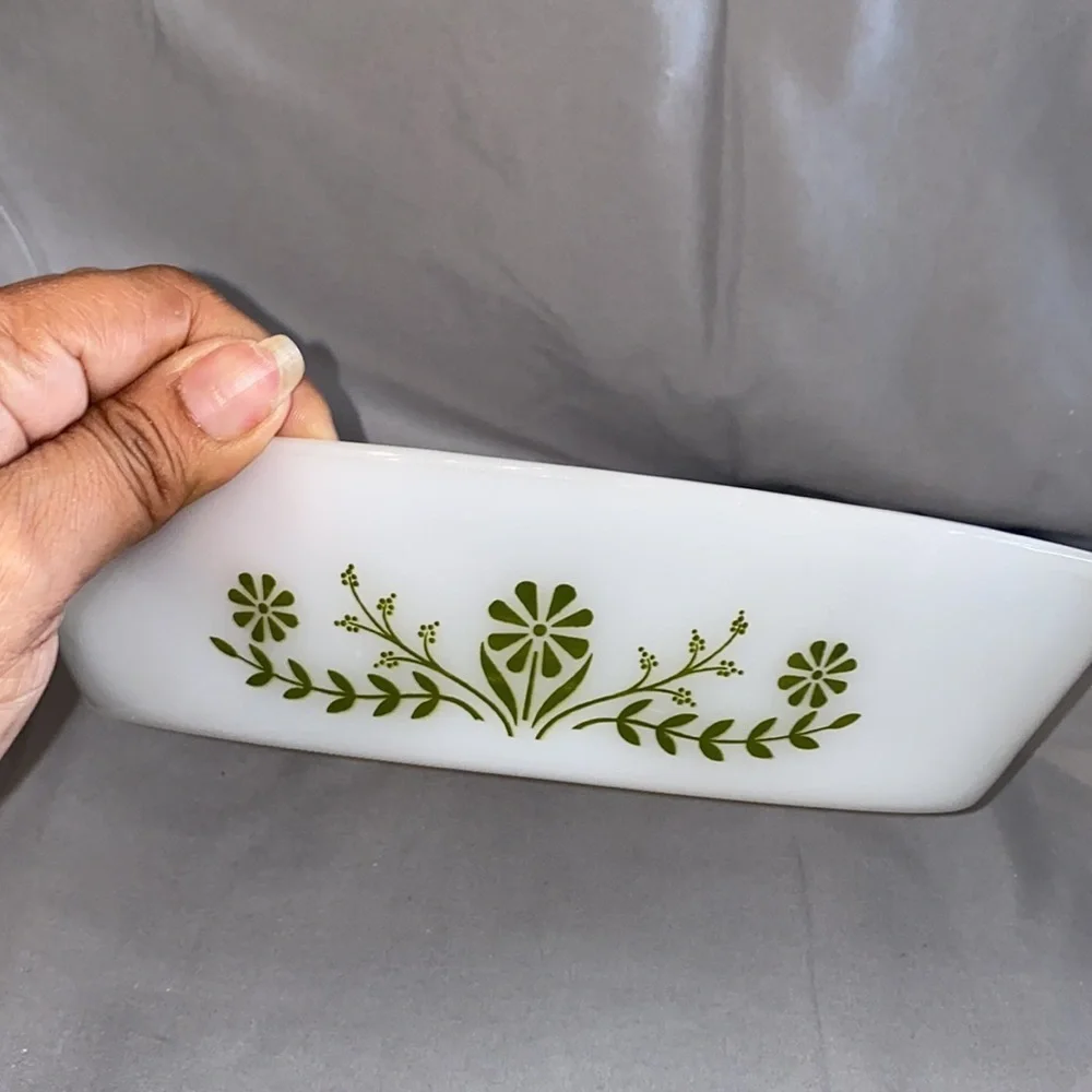 Vintage Glasbake Divided Casserole Dish Green Retro Flower Oven Proof Microwave