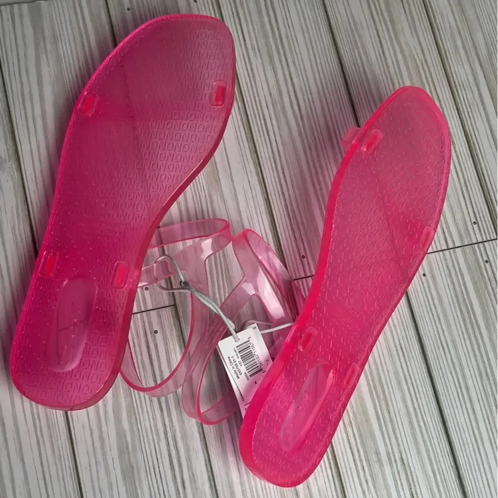 Old Navy Girl's Jelly  Neon Pink Ankle Strap Flat Summer Sandals Sz 4