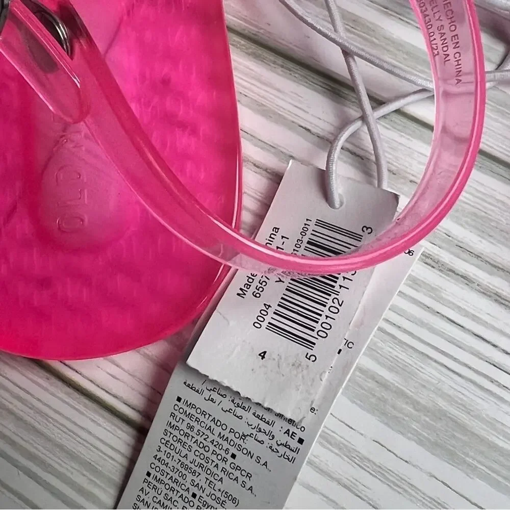 Old Navy Girl's Jelly  Neon Pink Ankle Strap Flat Summer Sandals Sz 4