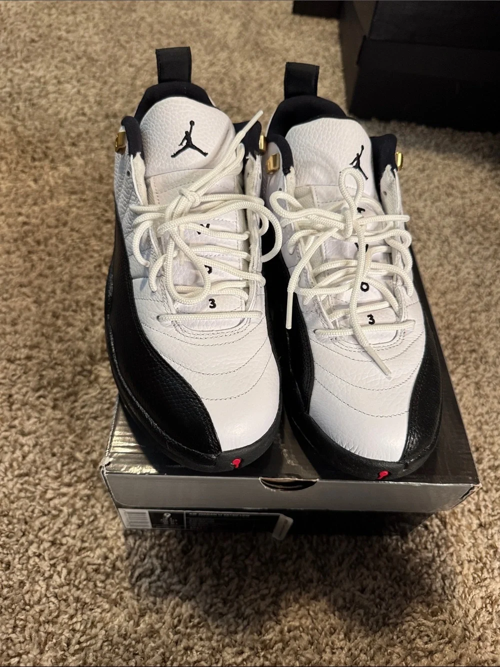 Jordan White Black Low-Top Sneakers with Gold Accents