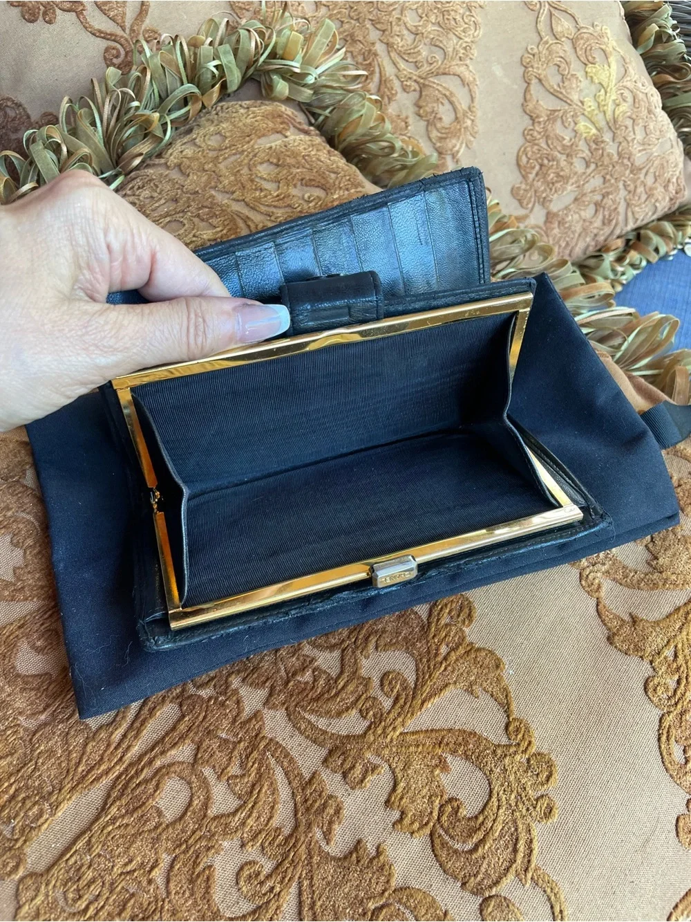 CHANEL Black Quilted cross stitch CC Snap Wallet