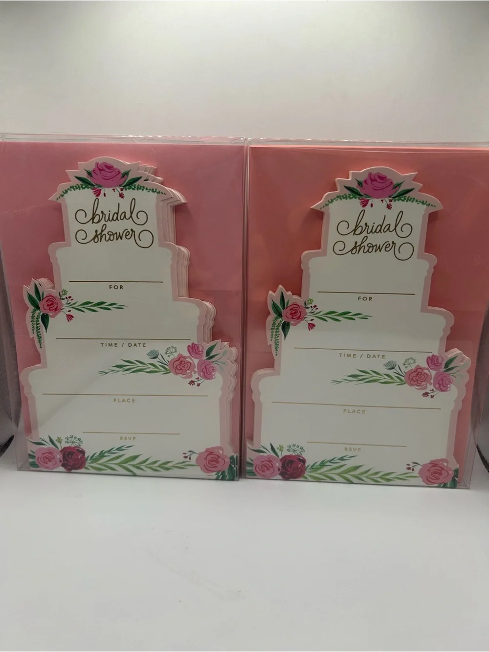 Bridal Shower Cake-Shaped Invitations with Pink Floral Design - 2 sets of 20! 🌹