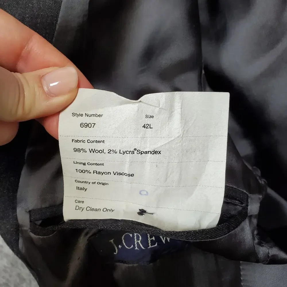 J.Crew‎ Blazer Mens 42L Wool 3 Button Single Breasted Charcoal Sport Coat Jacket