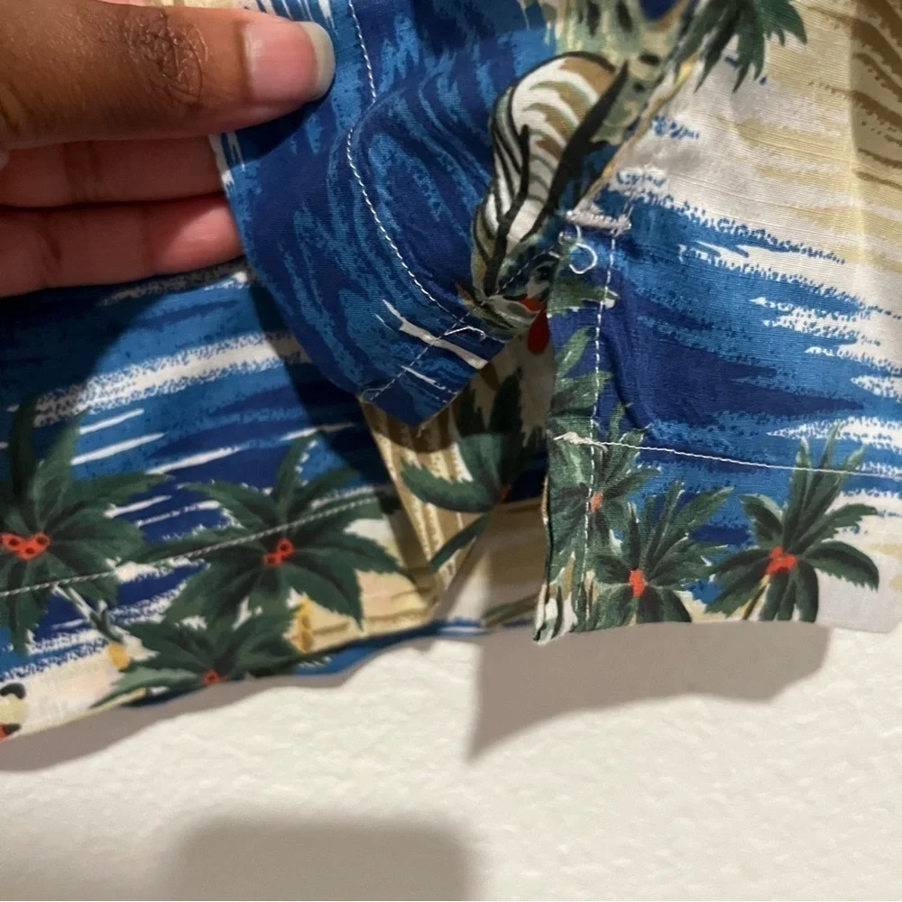 J.Crew Camp Collar Printed Slub Cotton Shirt Button Down in Blue Size Large