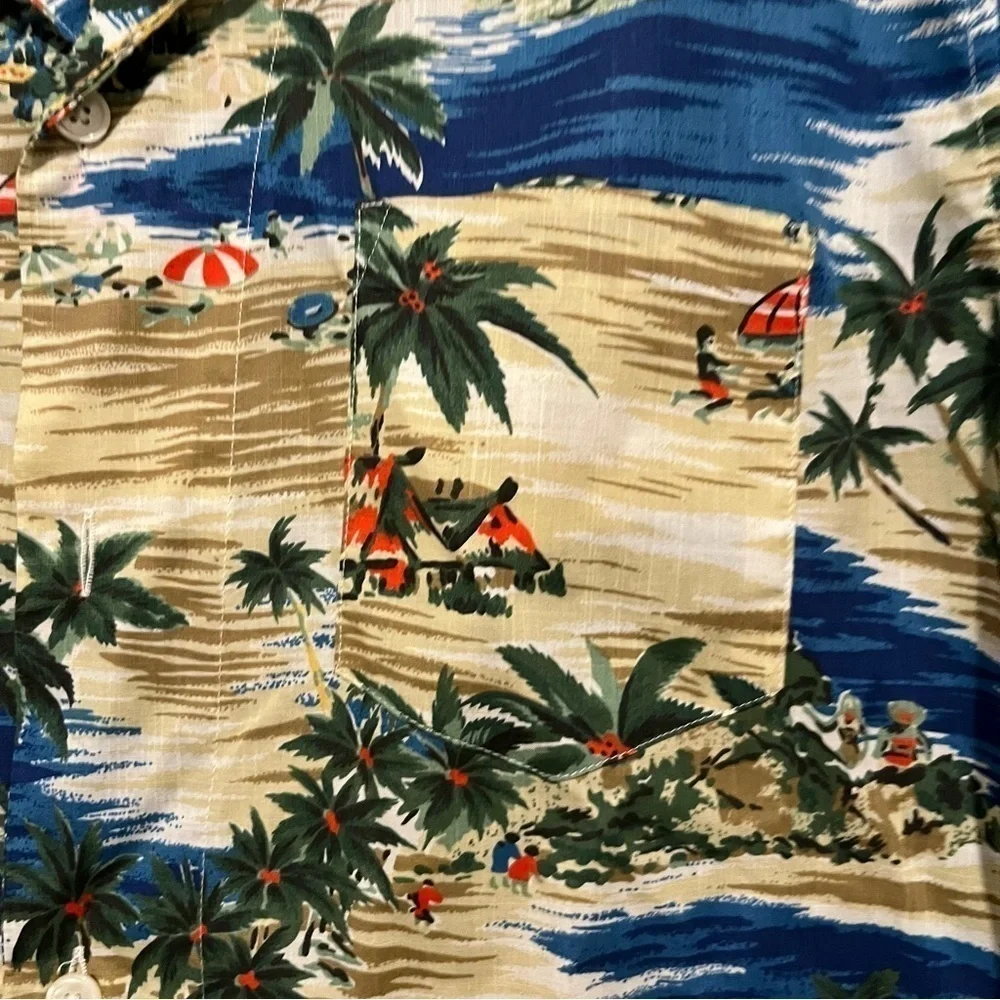 J.Crew Camp Collar Printed Slub Cotton Shirt Button Down in Blue Size Large