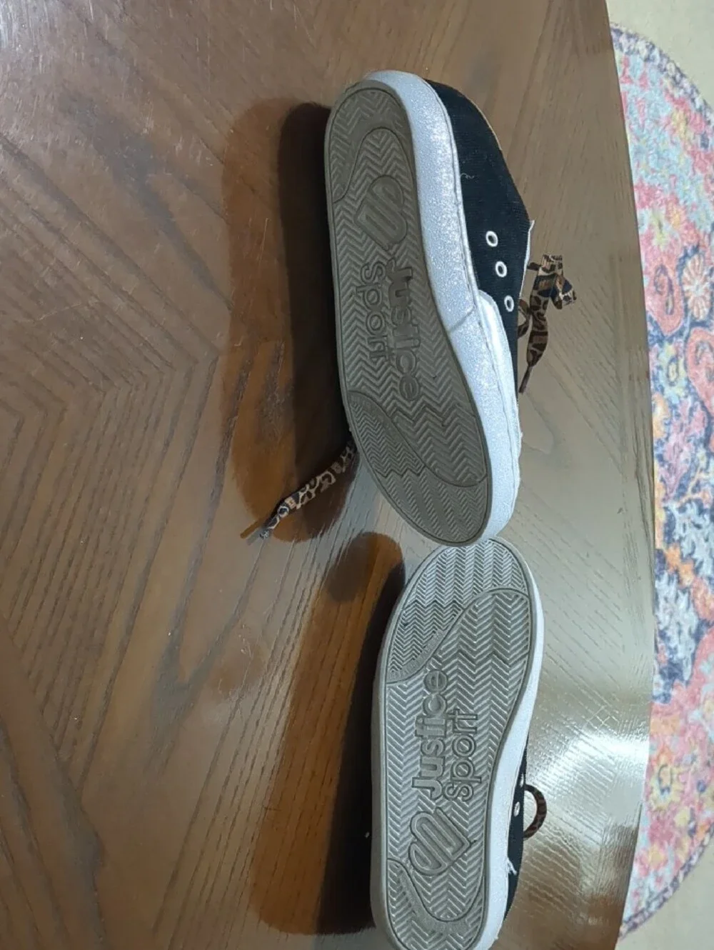 Justice Silver Glitter Kids Sneaker with Animal Print Laces