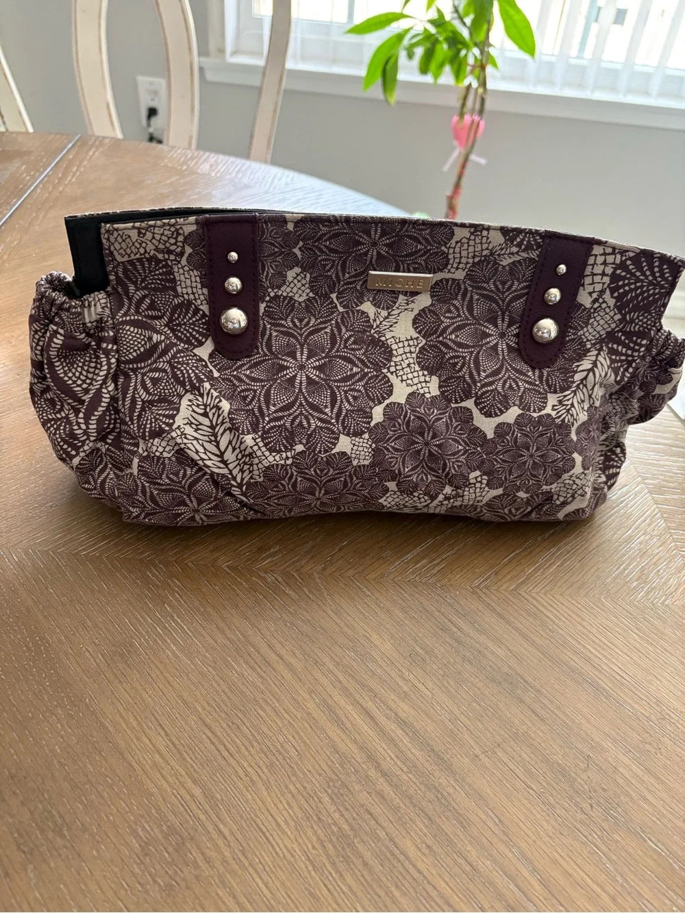 Miche Plum Floral Cosmetic Pouch with Stud Details