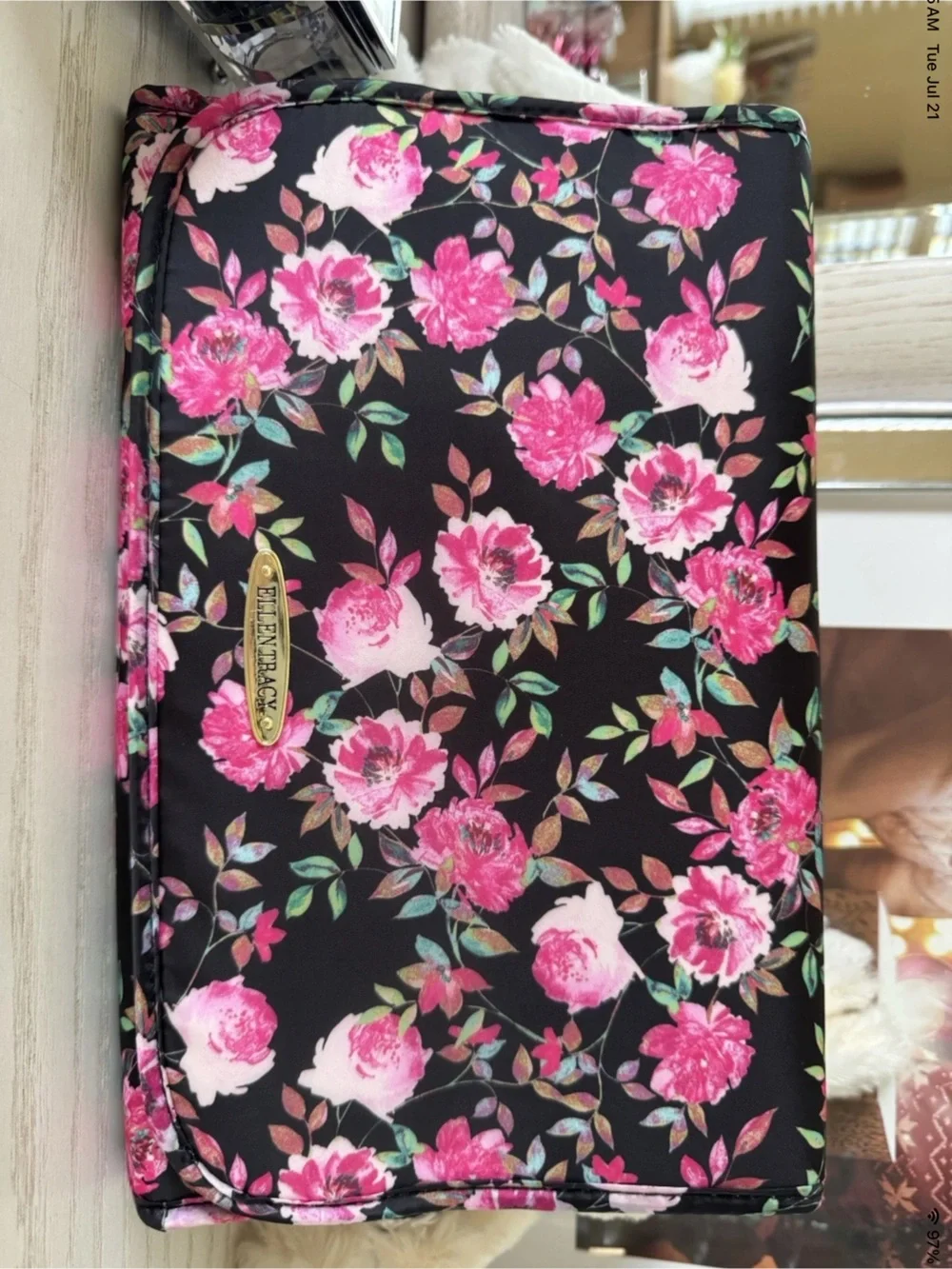 Ellen Tracy Travel Valet Cosmic Bag Black Pink Floral