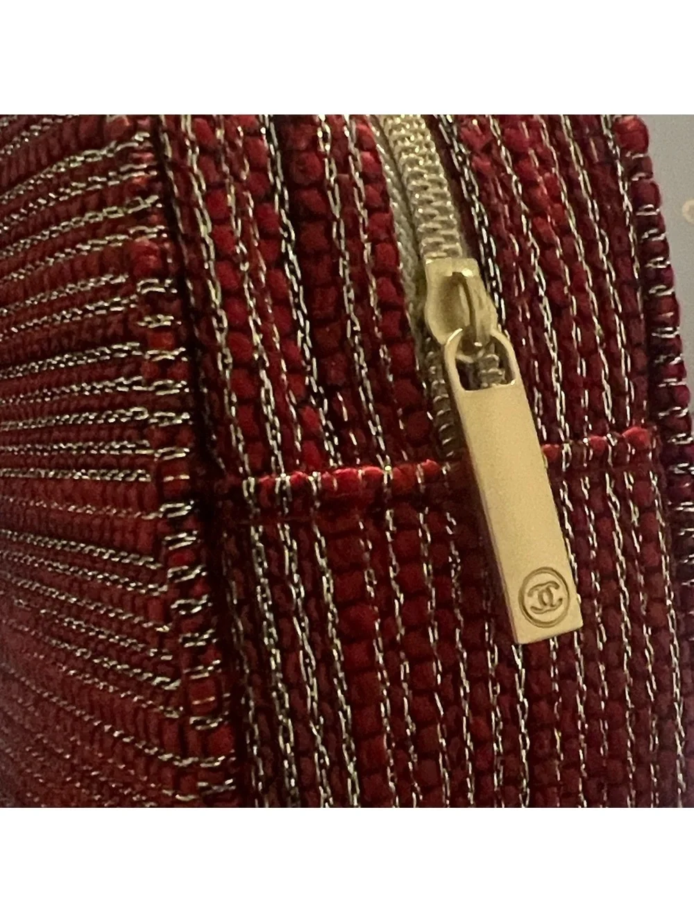 Chanel Limited Edition Cosmetic Bag in Red & Gold Tweed, NEW in Box