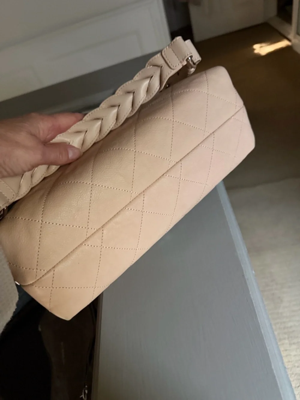 CHANEL Quilted Shoulder Bag in Light Beige with Silver Hardware