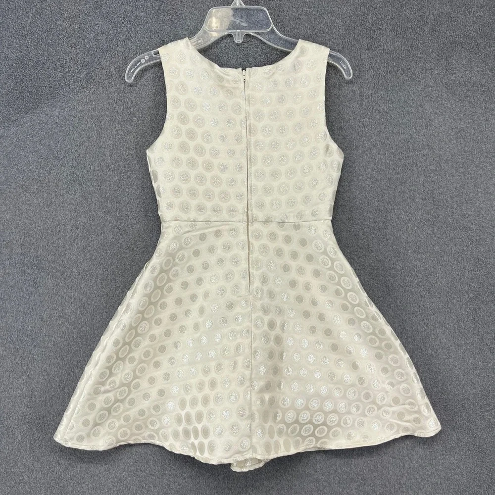 Justice Party Dress Girls 8 Cream Silver Metallic Polka Dot Sequin Embellished