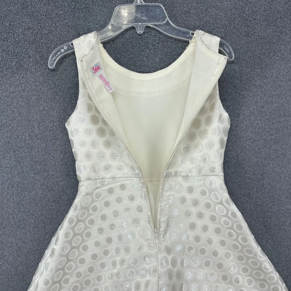 Justice Party Dress Girls 8 Cream Silver Metallic Polka Dot Sequin Embellished