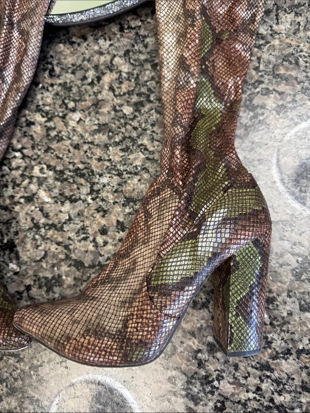 Shoe Dazzle Brown & Green Snake-Print Over-the-Knee Boots