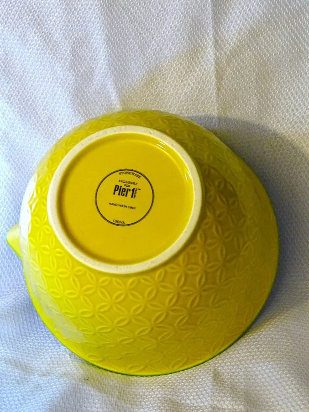 Bright Yellow Patterned Mixing Bowl with Floral Inside