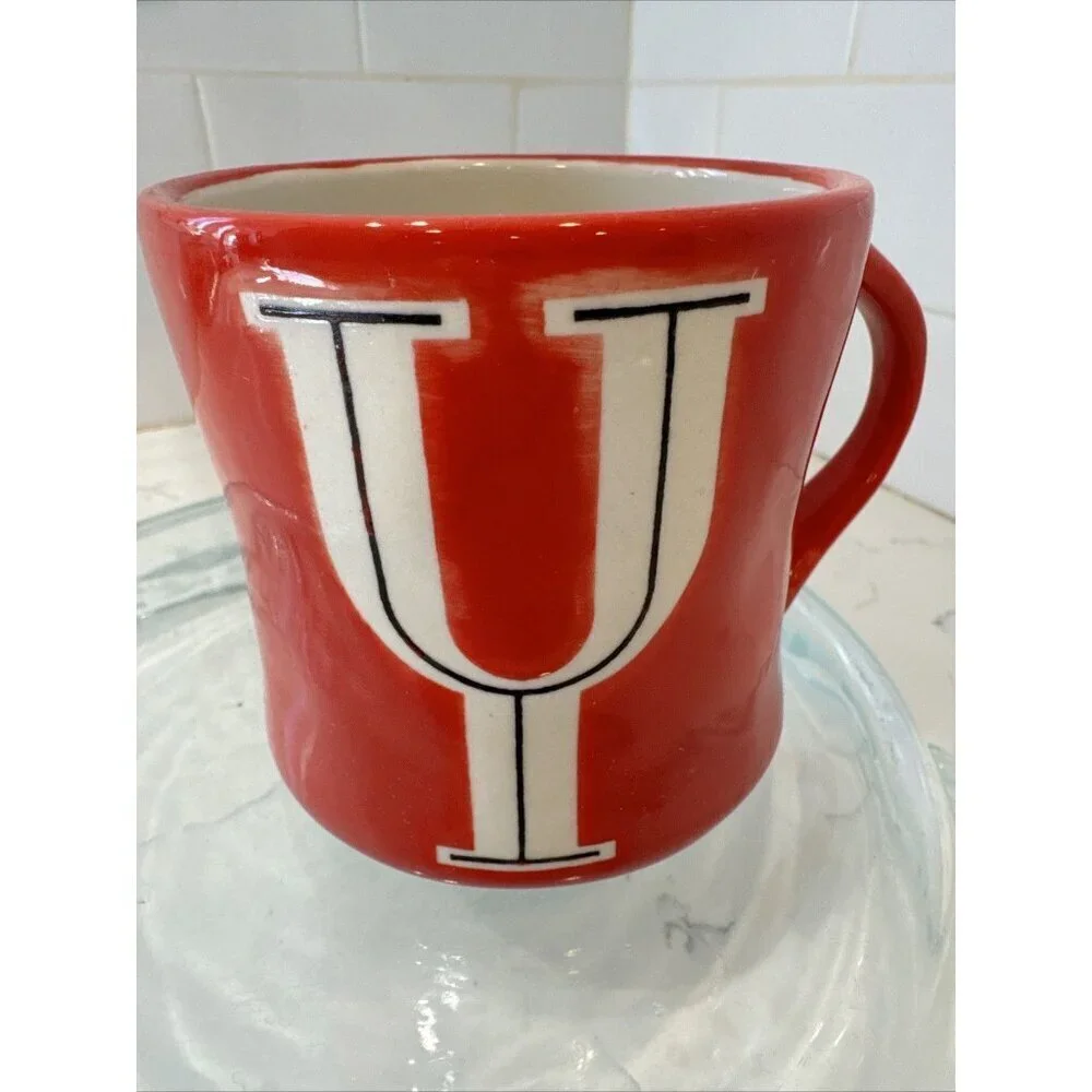 Anthropologie Ceramic Hand Painted Monogram Initial Mug Letter 