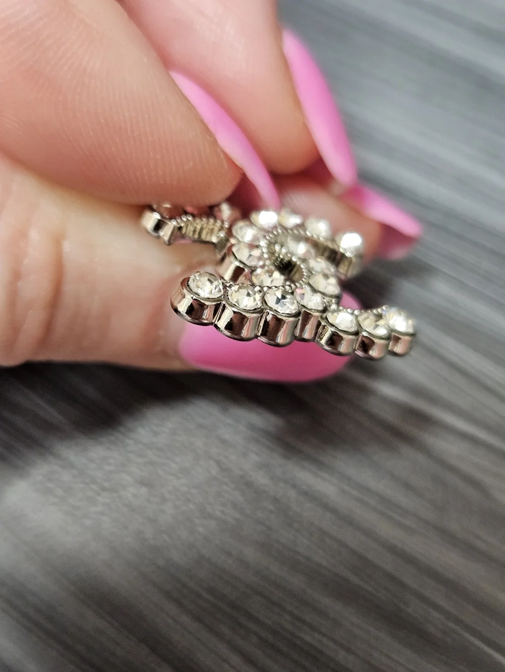 Chanel Stamped Replacement Pull Bezel Set Crystal Double-C Logo In Silver