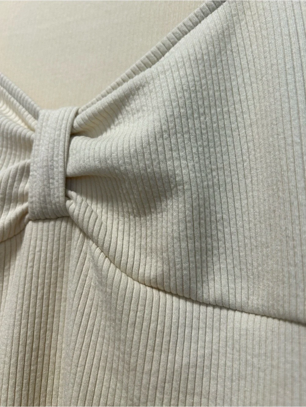 H&M Cream Ribbed Long-Sleeve Bow-Front Bodysuit Minimalist Coquette Size Small