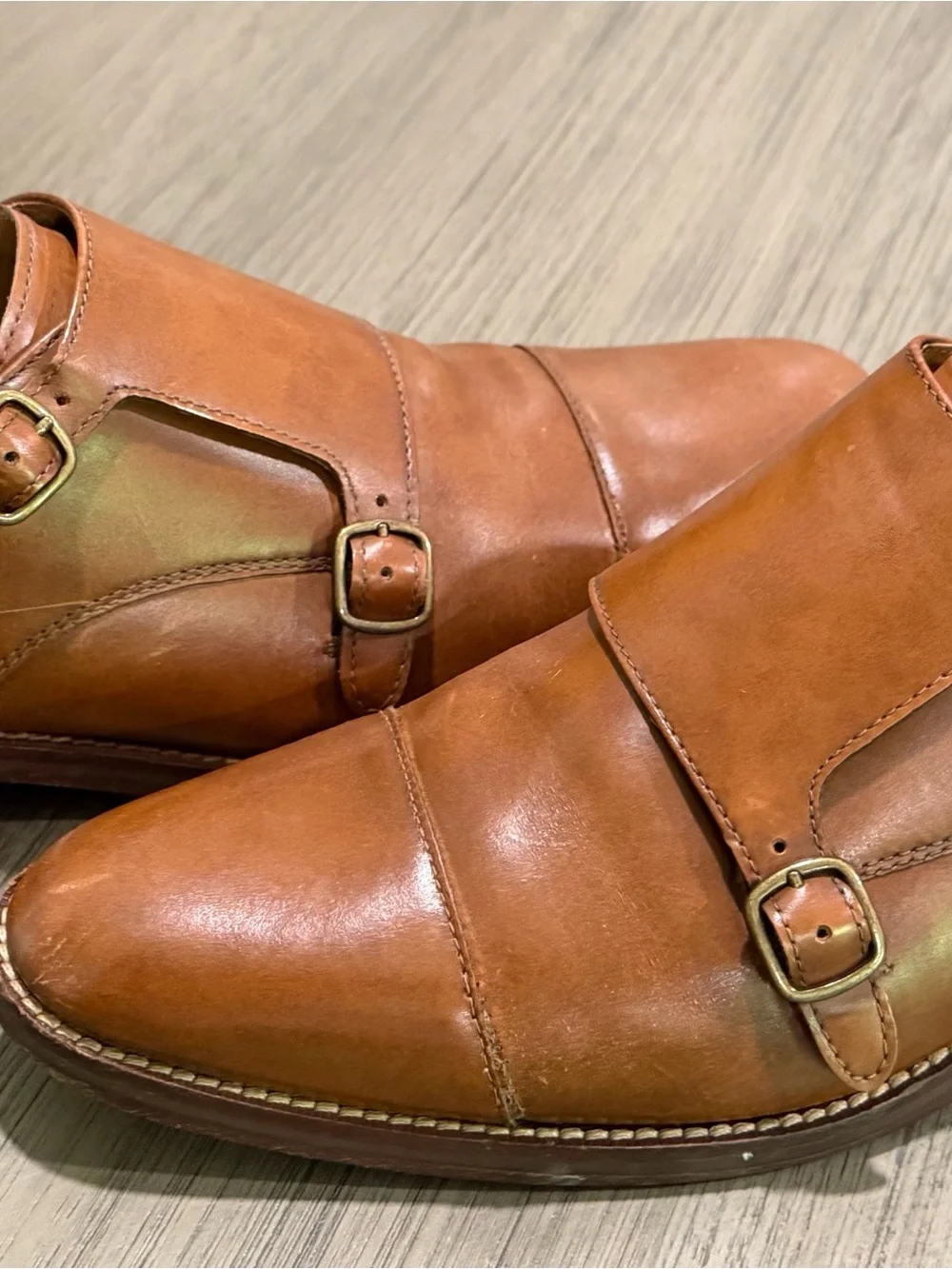 Cole Haan Men's Cognac Double Monk Strap Leather Shoes