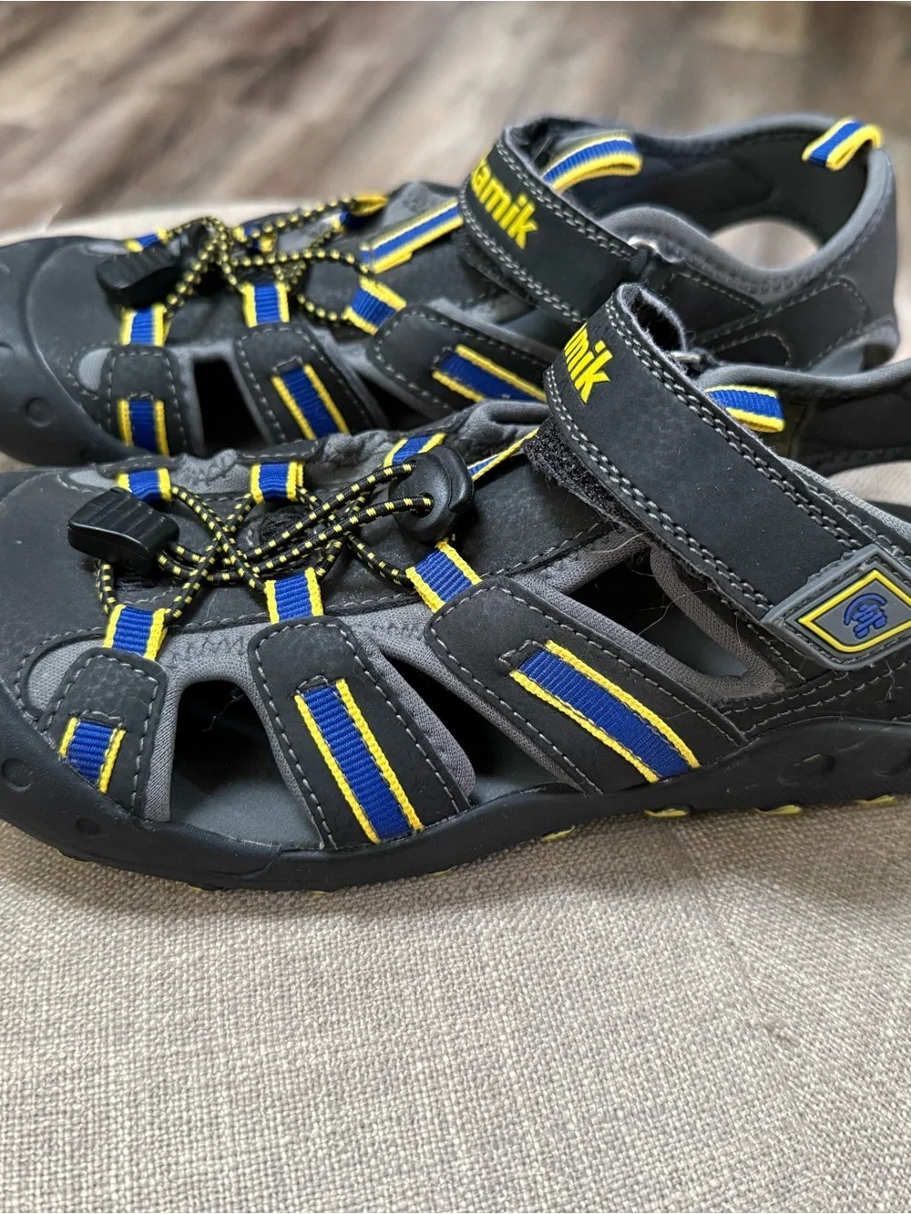 Kamik Black Sport Sandals with Yellow Accents