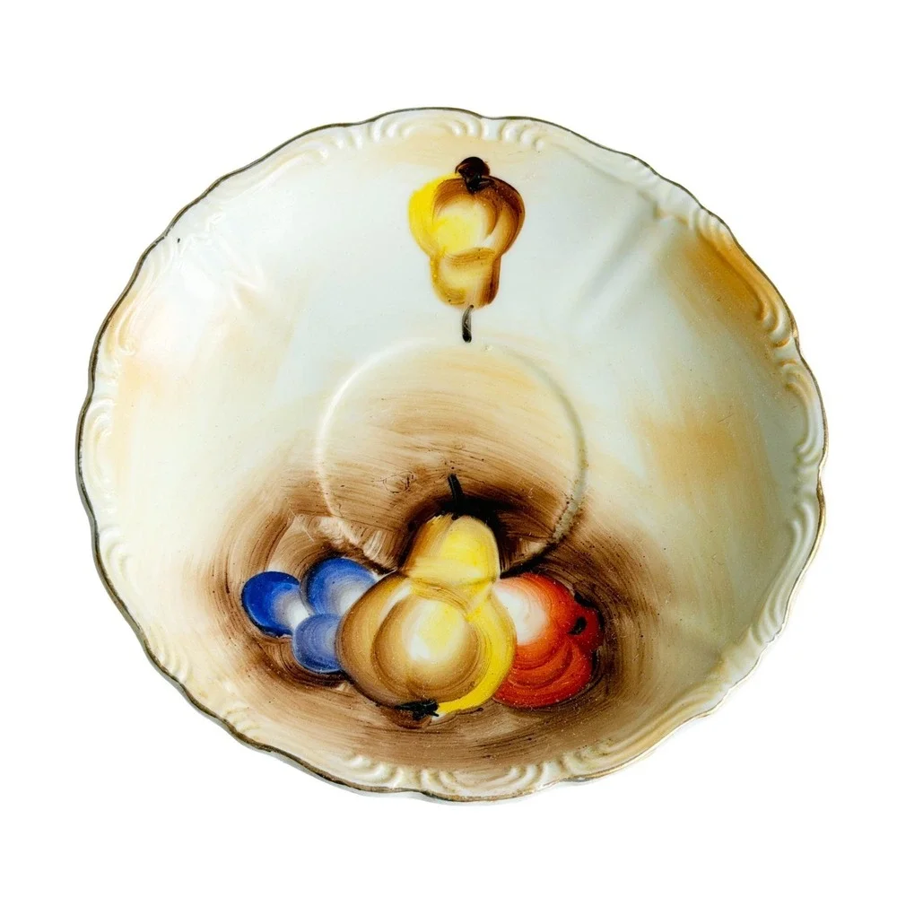 Vintage Tea Cup And Saucer Fruit Design Pear Grapes Gold Trim