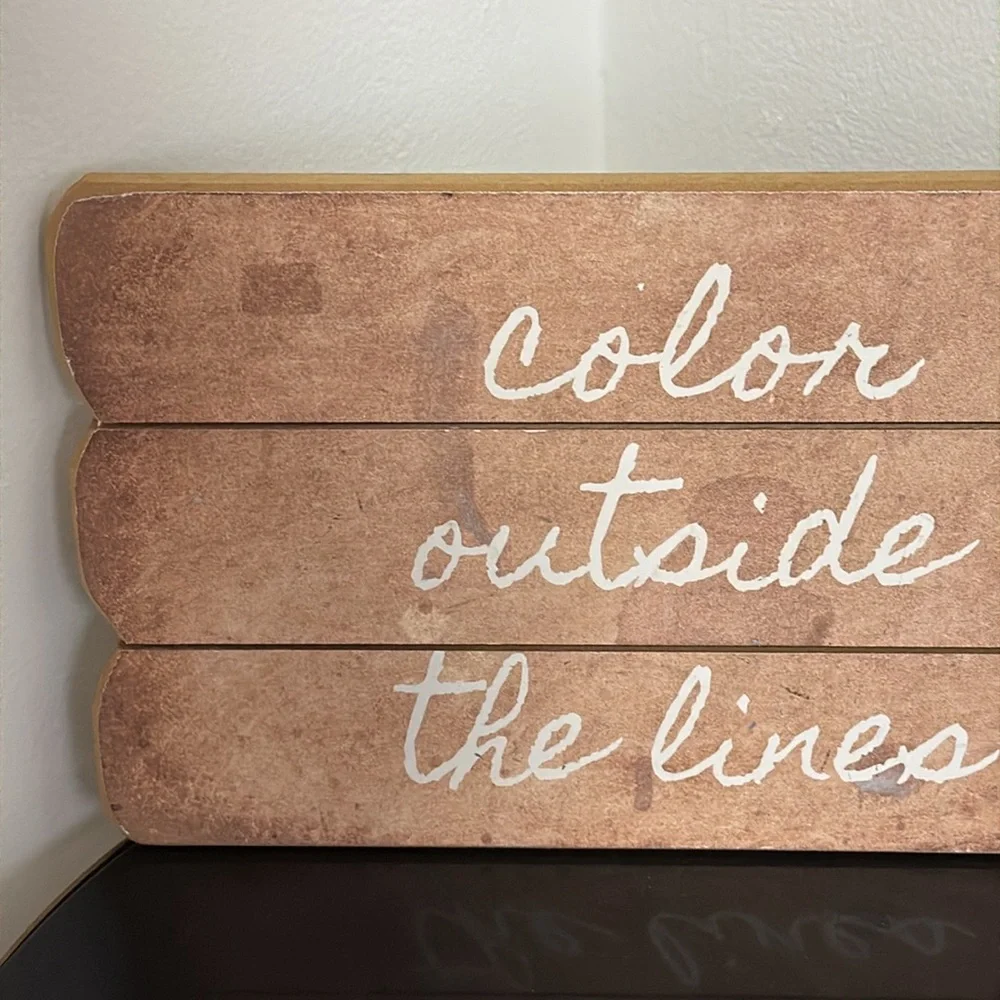 New Pier 1 Color Outside The Lines Live Edge Wood Sign 12x7 NWT