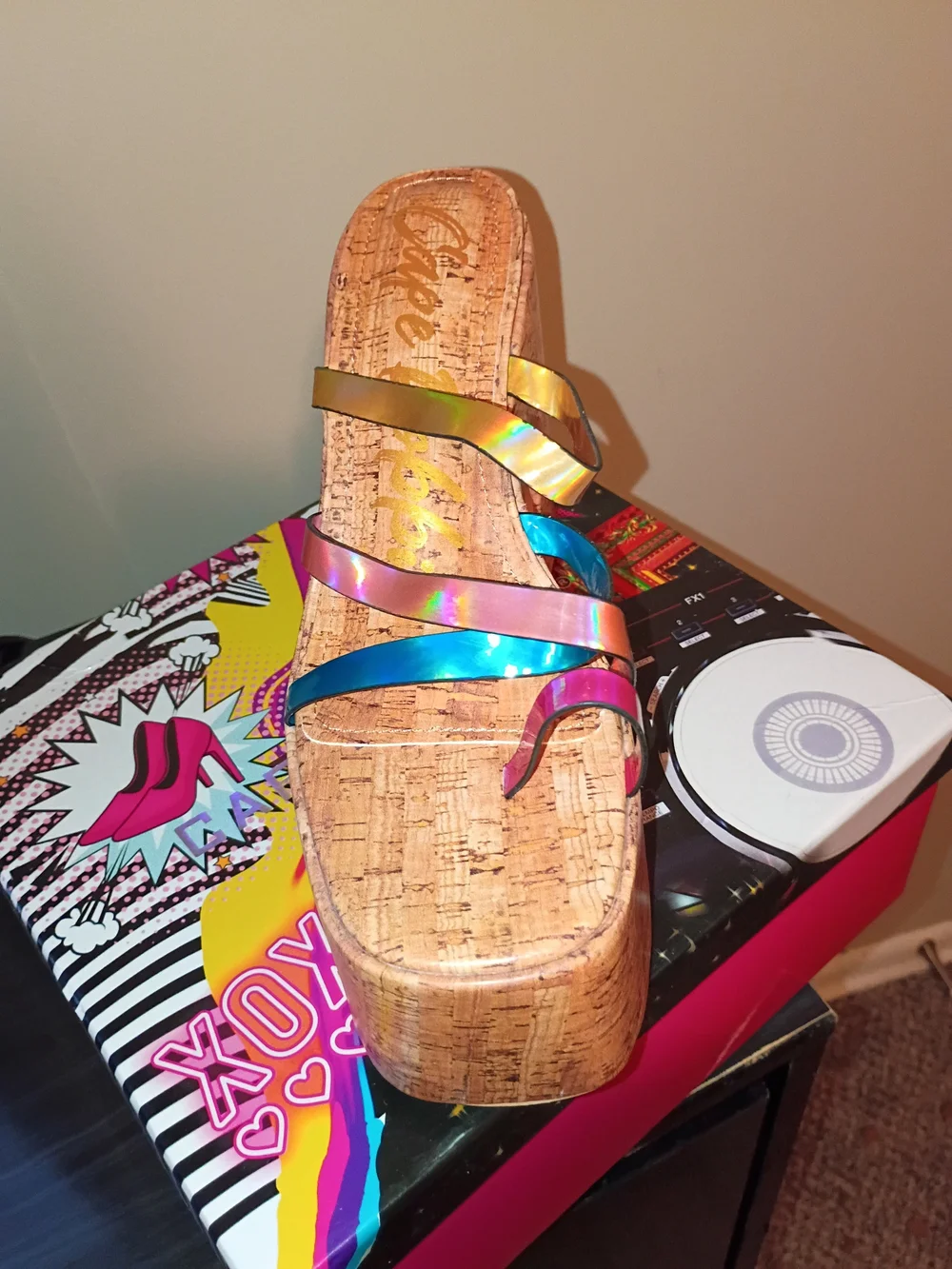 Platform Wedge Sandals with Iridescent Multi-Strap