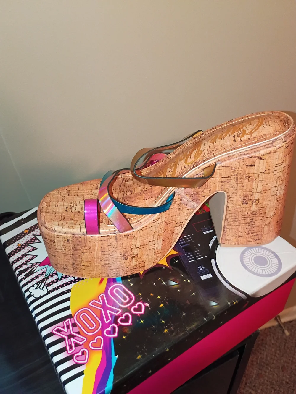 Platform Wedge Sandals with Iridescent Multi-Strap
