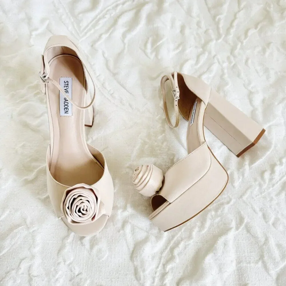 Steve Madden Luminesce Ankle Strap Peep Toe Platform Size 8.5 New