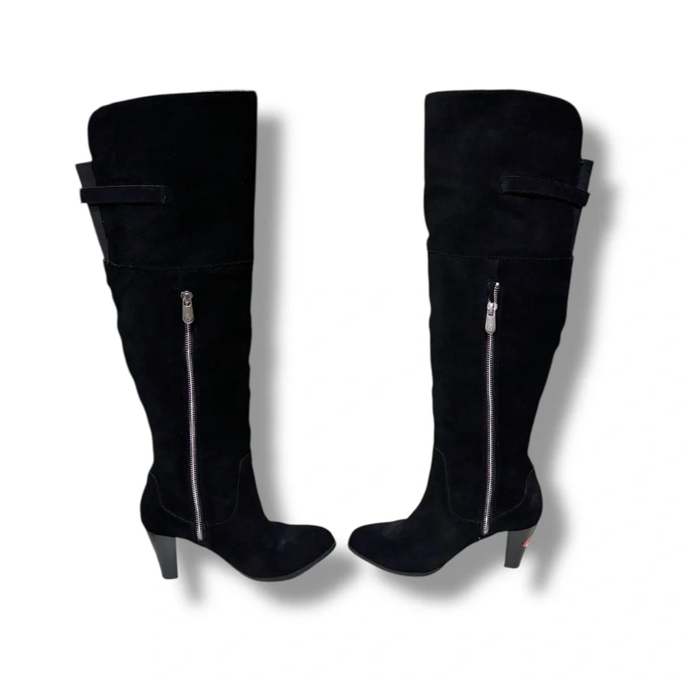 Adrienne Vittadini Tarik Black Suede Leather Over the Knee Fall Boots Size 6.5