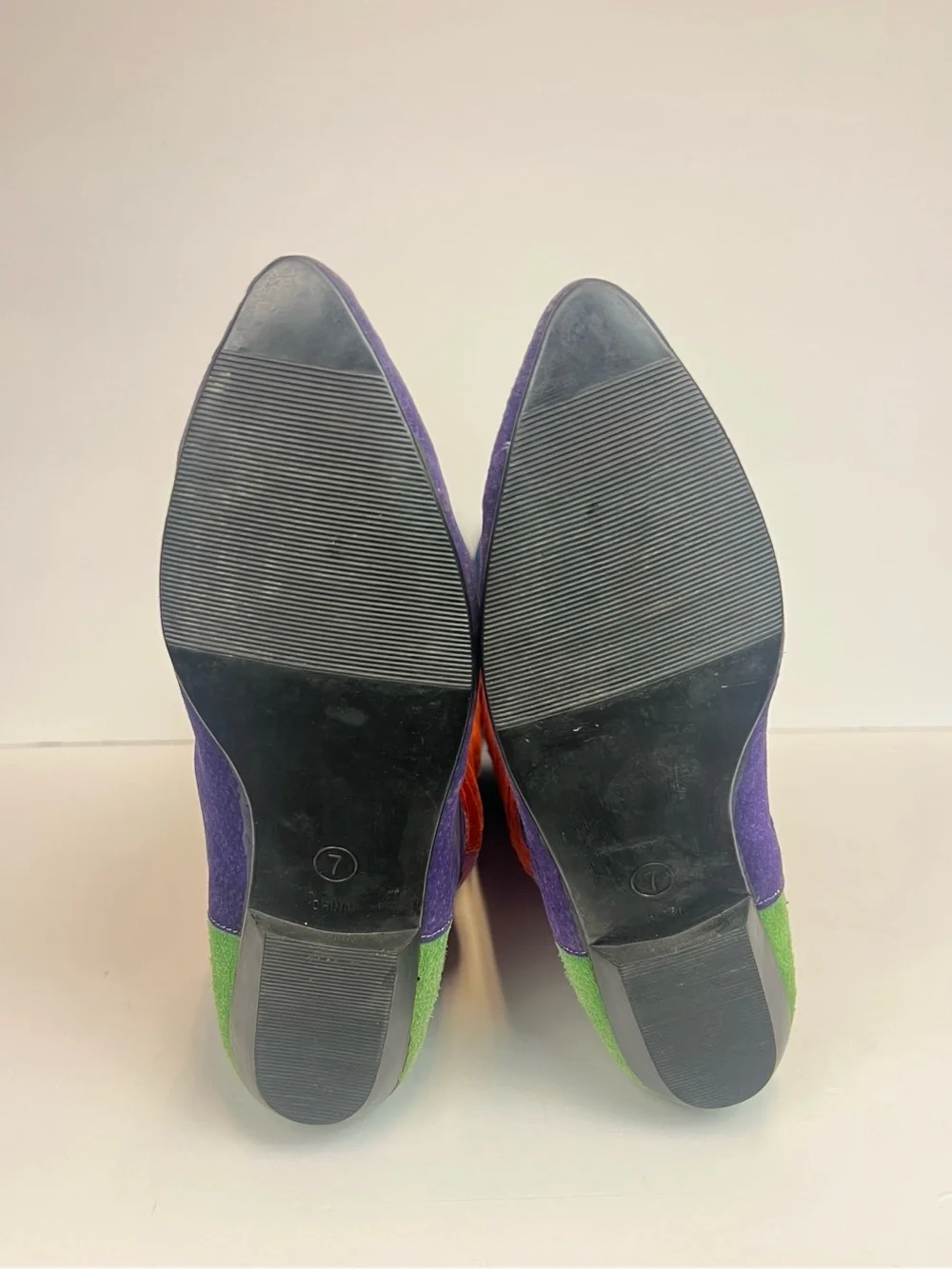 Vintage Bootalinos Multicolor Low Heels Slanted Hi Lo Suede Leather Boots Size 7