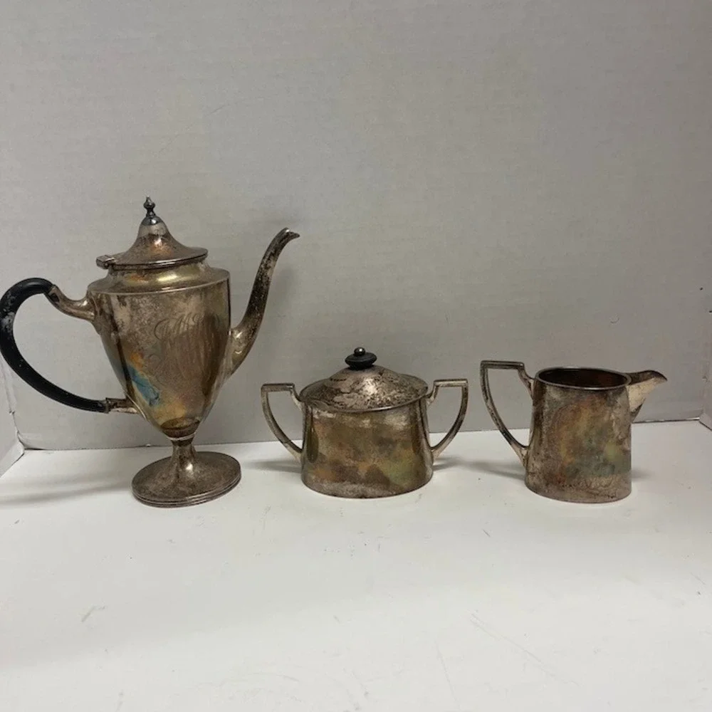 Antique La Pierre 3-Piece Sterling Silver Coffee Service Set - Art Deco 586g