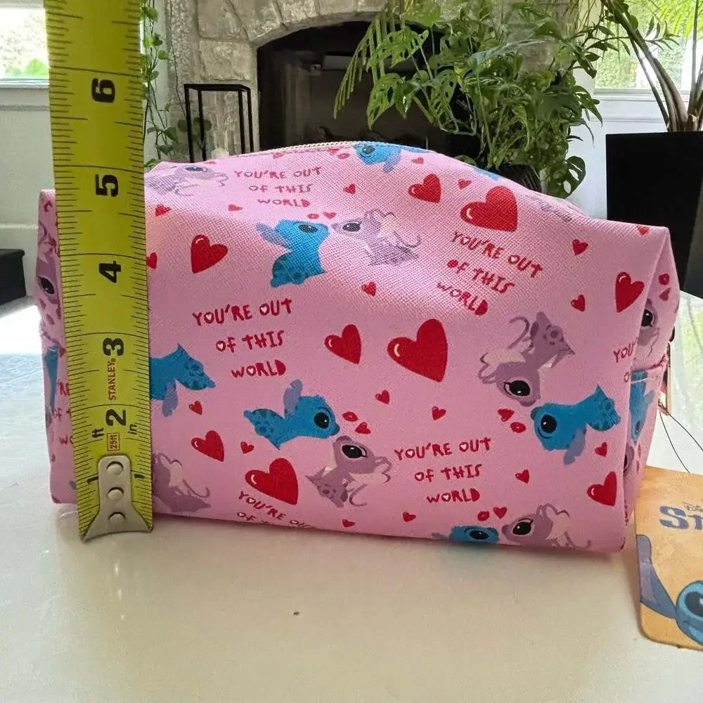NWT Disney Stitch Pink Hearts Cosmetic Bag
