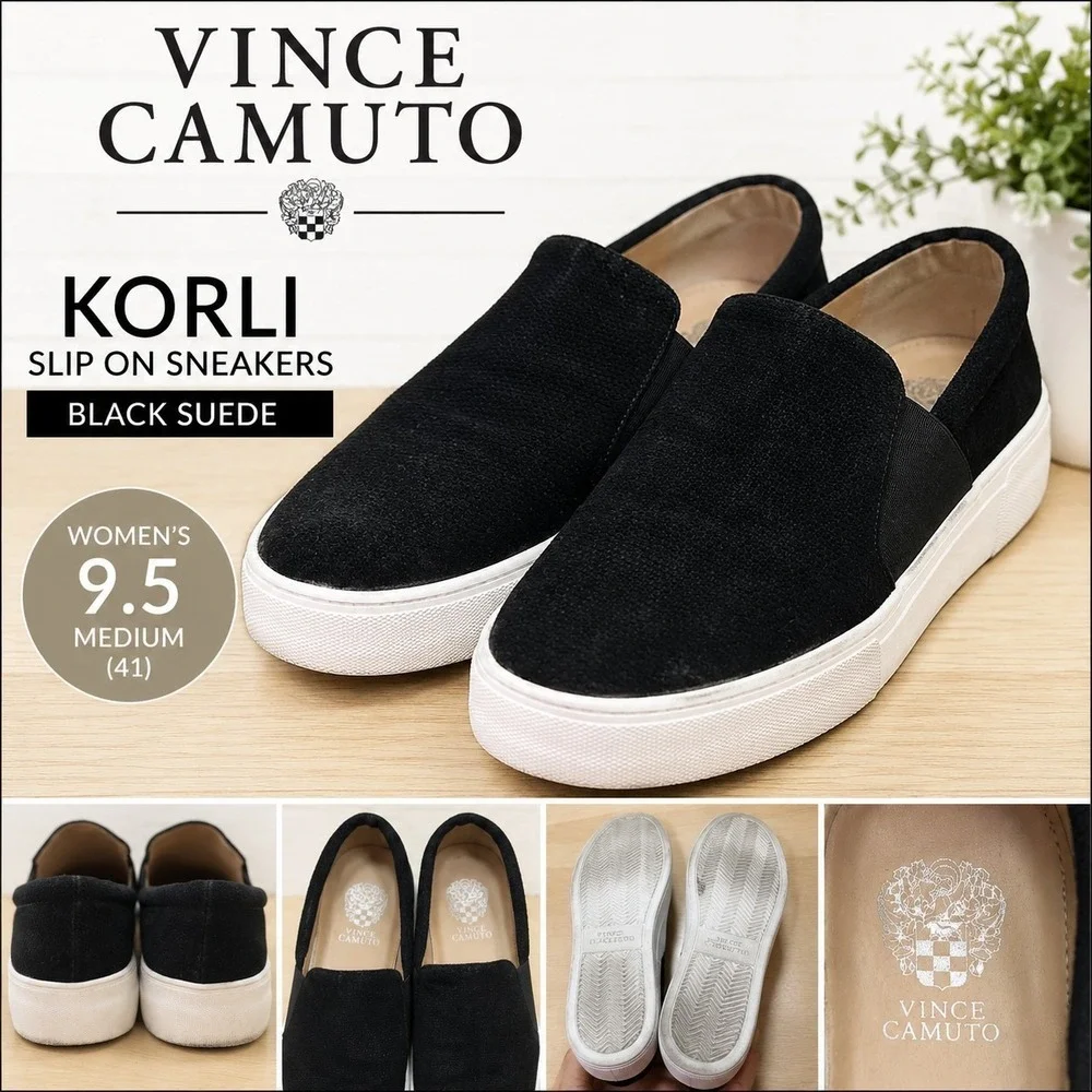 Vince Camuto Korli Black Suede Slip On Platform Sneakers Women's Size 9.5 M