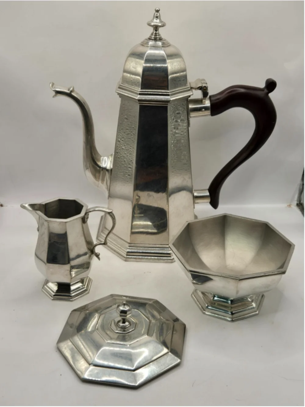 Vintage Lenox Kirk Stieff Pewter Coffee Set Octette Open Sugar Creamer Pot + Lid