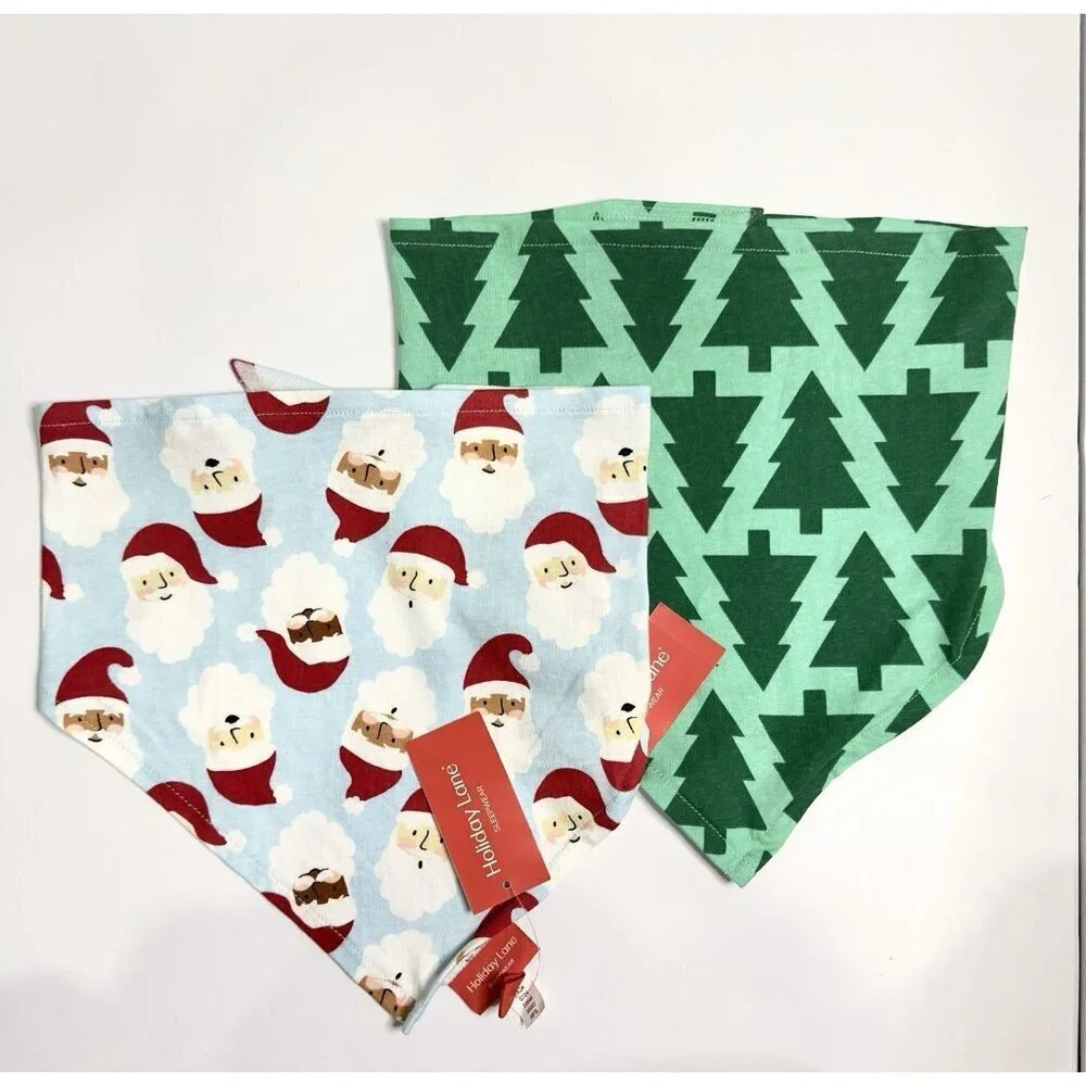 Holiday Lane Pet Bandana 2-Pack Christmas Santa & Trees Cotton L/XL