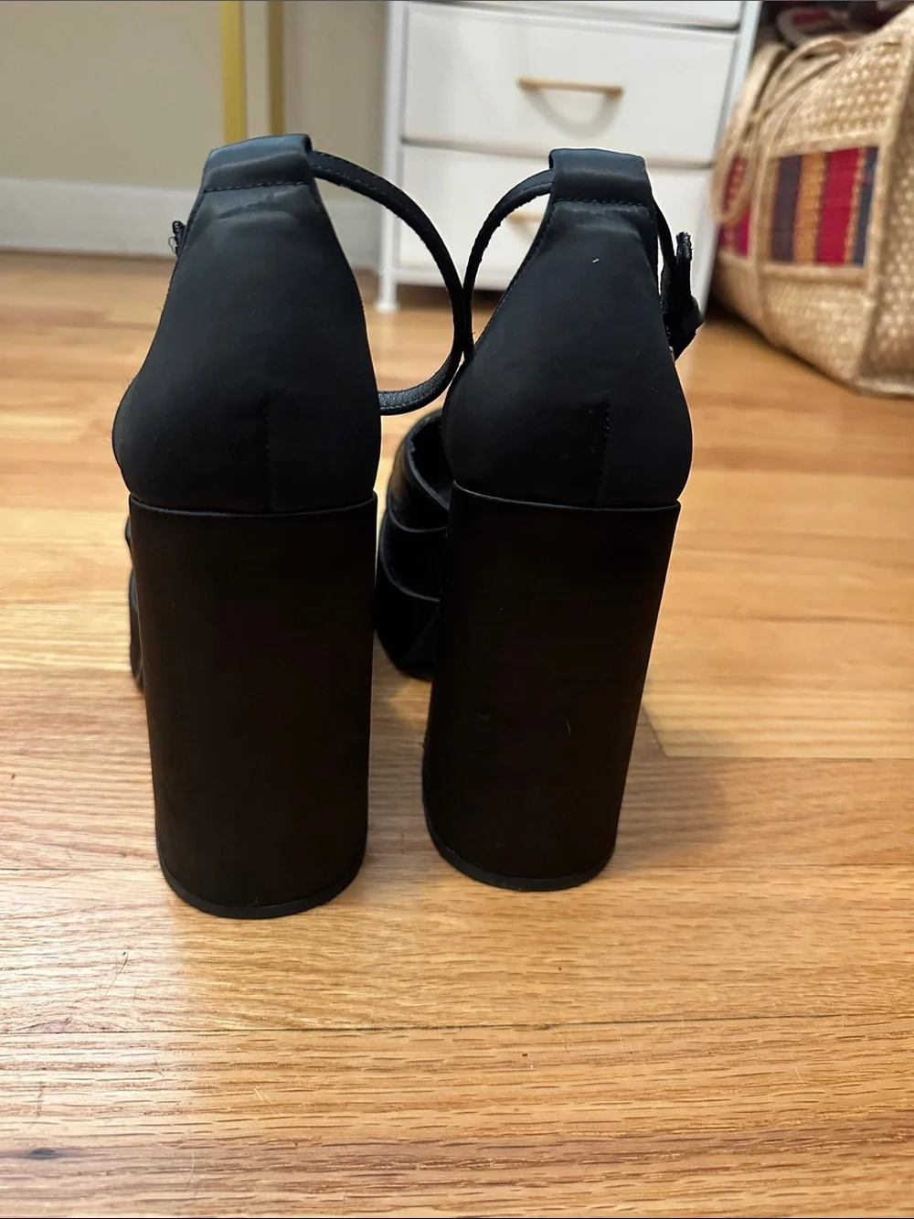 Steve Madden Black Ankle-Strap Platform Block Heels