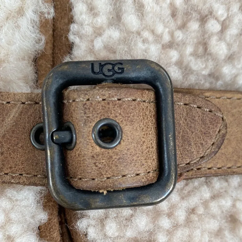 UGG Blayre II Boots Women's Tan Suede Cream Shearling Buckle Sz 9.5 Boho Western
