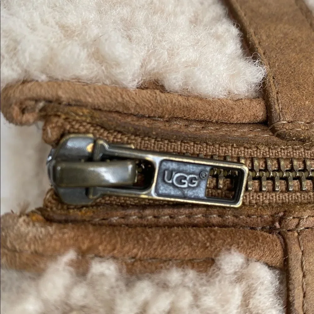 UGG Blayre II Boots Women's Tan Suede Cream Shearling Buckle Sz 9.5 Boho Western