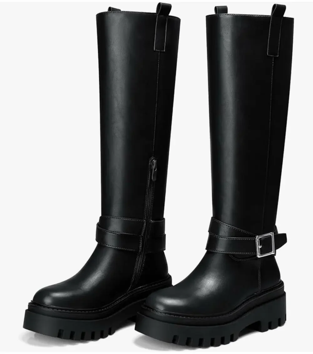 Cellenz Women’s Knee High Boots: 2.6 Inch Platform Round Toe Boot Black Size 7
