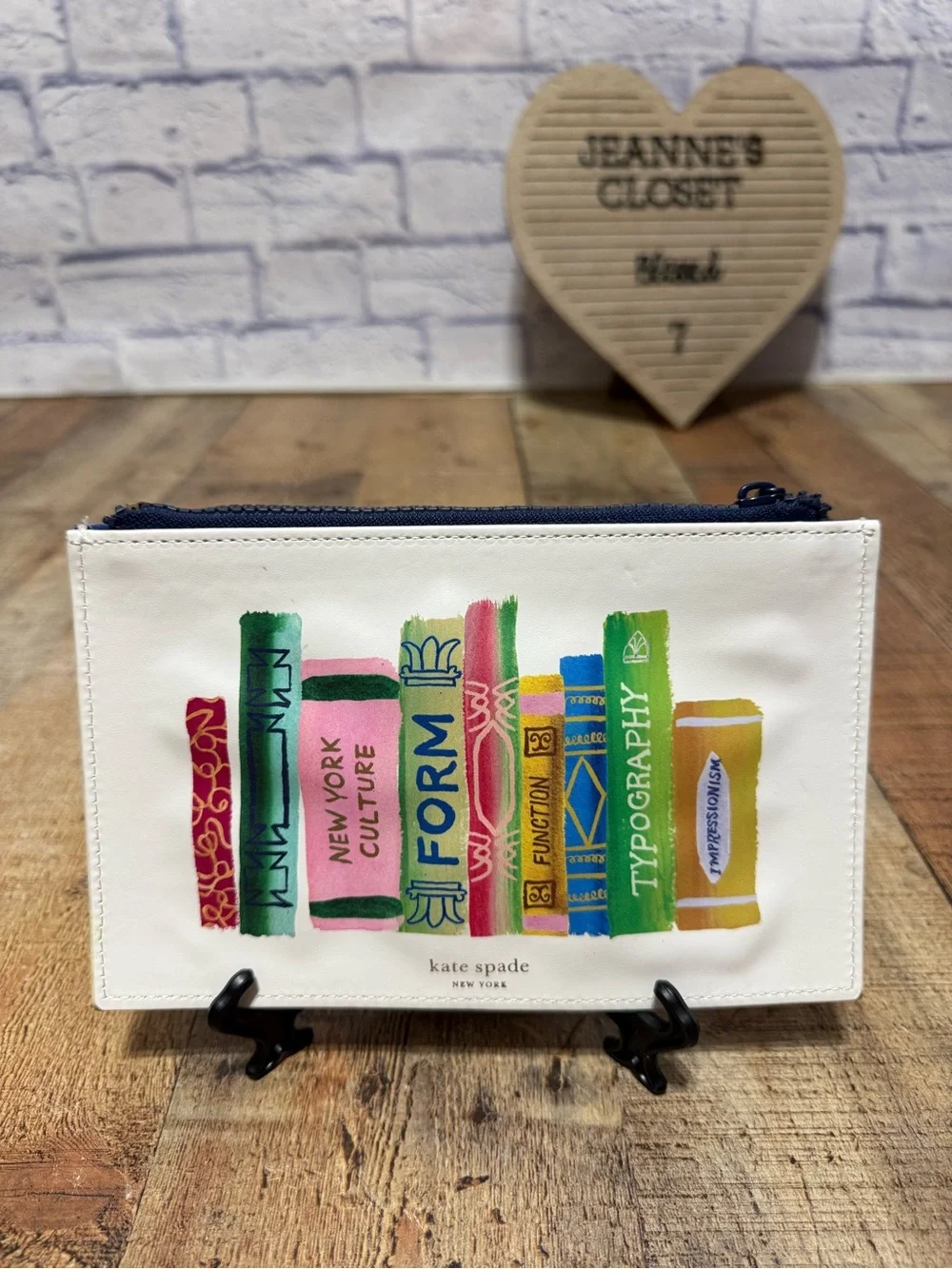 Kate Spade Pencil Pouch Bookshelf Cosmetic Bag New York Zipper Case  Pre owned g