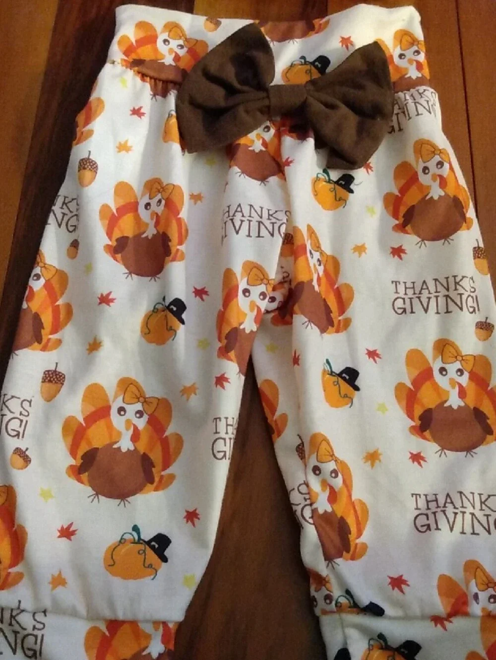 NWOT Thanksgiving Baby Girls 6-9 Months Outfit, Pants, Headband & Bodysuit Set