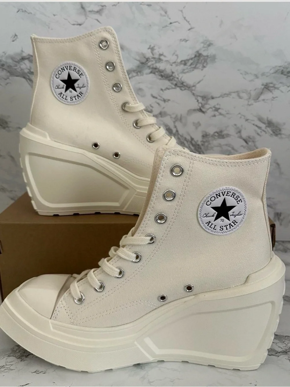 Converse Cream Platform Wedge High Top Sneakers