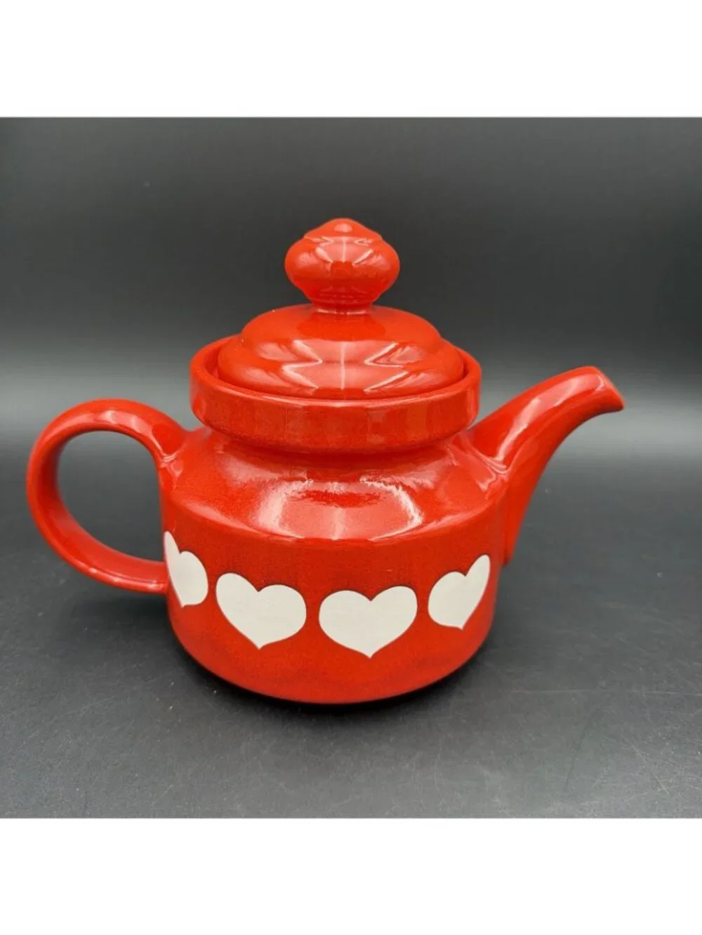 Vintage 1980s Waechtersbach West Germany Red White Heart Teapot ~7