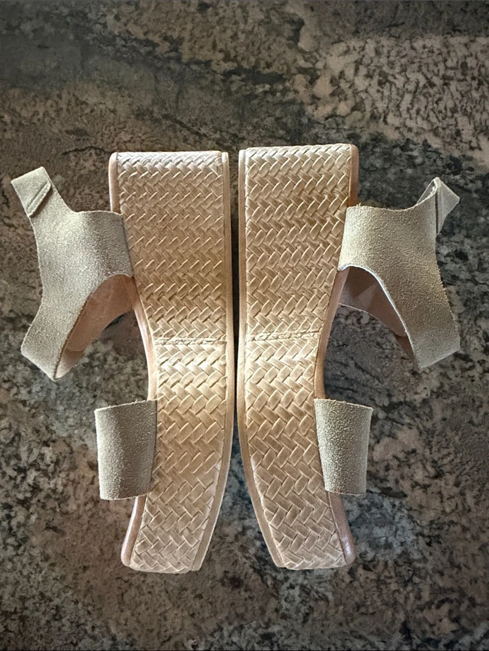 Neutral Tan Suede Platform Sandals with Woven-Texture Sole